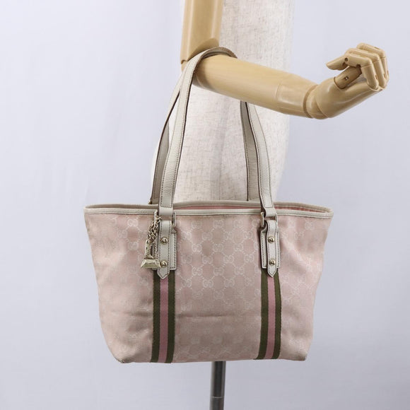 GUCCI GG Canvas Sherry Line Tote Bag Gold Pink 137396 Auth 153475