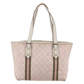 GUCCI GG Canvas Sherry Line Tote Bag Gold Pink 137396 Auth 153475 - 0