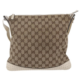 GUCCI GG Canvas Shoulder Bag Beige Silver 145857 Auth 153476 - 0