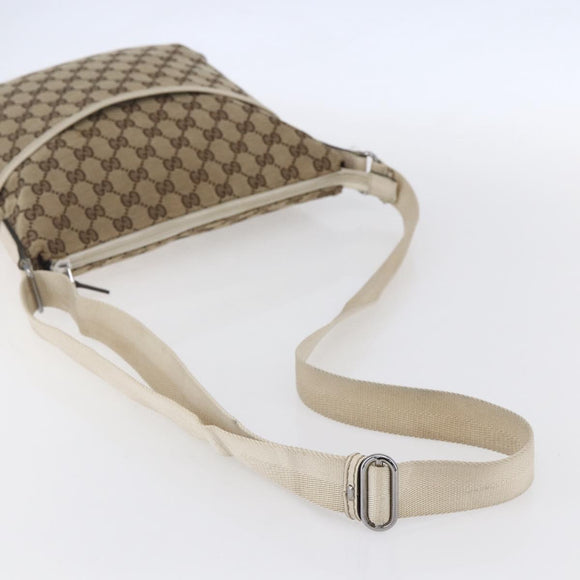 GUCCI GG Canvas Shoulder Bag Beige Silver 145857 Auth 153476