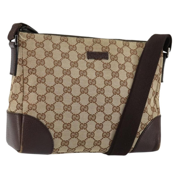 GUCCI GG Canvas Shoulder Bag Beige Silver 114273 Auth 153477