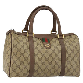 GUCCI GG Supreme Web Sherry Line Boston Bag PVC Beige Gold 40 02 007 Auth 153479