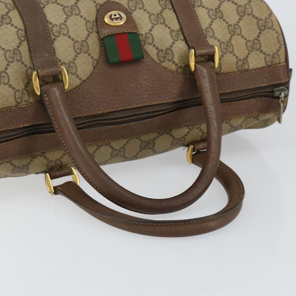 GUCCI GG Supreme Web Sherry Line Boston Bag PVC Beige Gold 40 02 007 Auth 153479