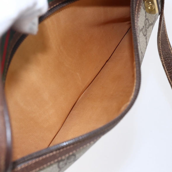 GUCCI GG Supreme Web Sherry Line Bag PVC Beige Gold 56 02 087 Auth 153480