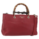 GUCCI Bamboo Hand Bag Leather 2way Red Gold 323660 Auth 153482-1