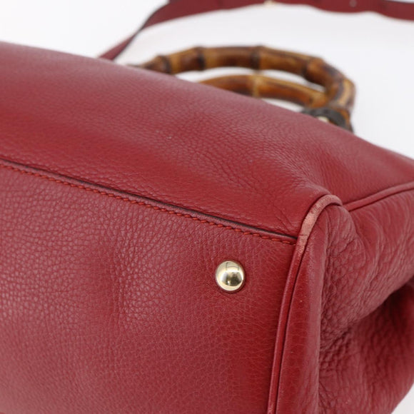 GUCCI Bamboo Hand Bag Leather 2way Red Gold 323660 Auth 153482