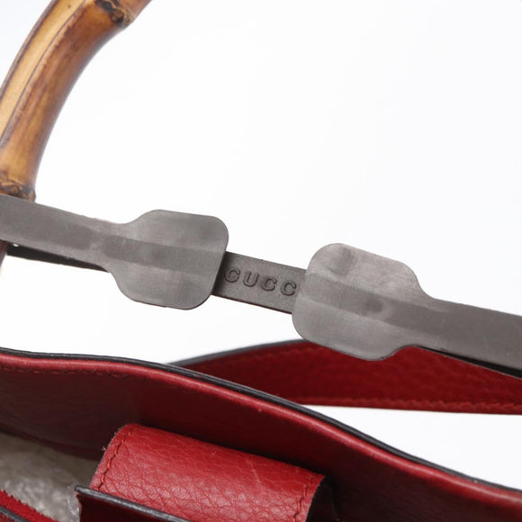 GUCCI Bamboo Hand Bag Leather 2way Red Gold 323660 Auth 153482