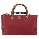 GUCCI Bamboo Hand Bag Leather 2way Red Gold 323660 Auth 153482-2