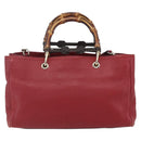 GUCCI Bamboo Hand Bag Leather 2way Red Gold 323660 Auth 153482-3