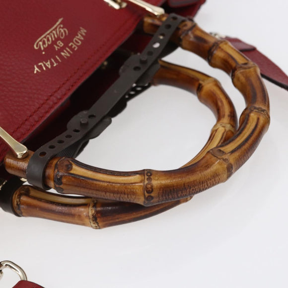 GUCCI Bamboo Hand Bag Leather 2way Red Gold 323660 Auth 153482