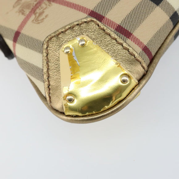 BURBERRY Nova Check Accessory Pouch PVC Beige Gold Auth 153483