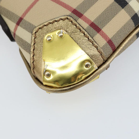 BURBERRY Nova Check Accessory Pouch PVC Beige Gold Auth 153483