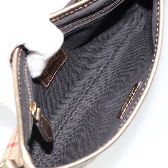 BURBERRY Nova Check Accessory Pouch PVC Beige Gold Auth 153483