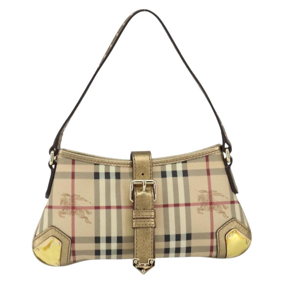 BURBERRY Nova Check Accessory Pouch PVC Beige Gold Auth 153483