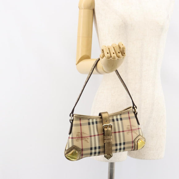 BURBERRY Nova Check Accessory Pouch PVC Beige Gold Auth 153483