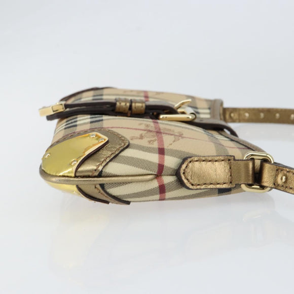 BURBERRY Nova Check Accessory Pouch PVC Beige Gold Auth 153483