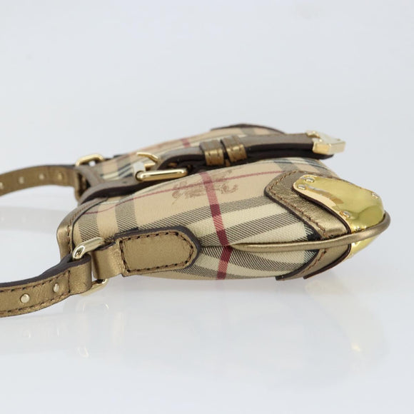 BURBERRY Nova Check Accessory Pouch PVC Beige Gold Auth 153483