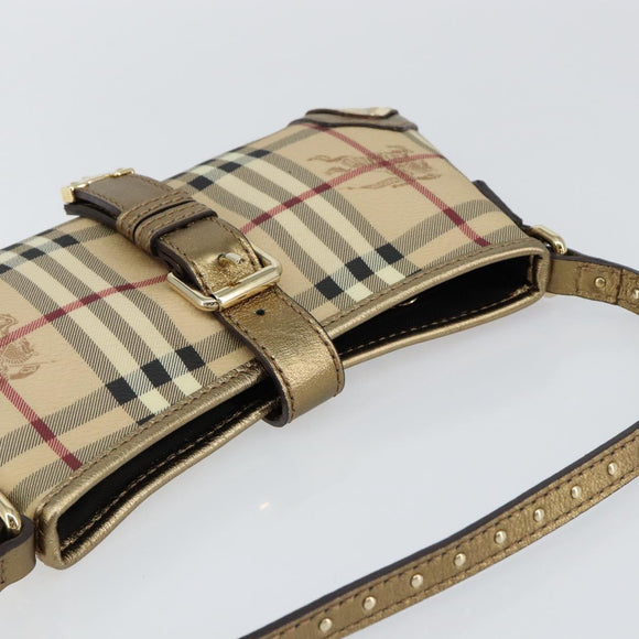 BURBERRY Nova Check Accessory Pouch PVC Beige Gold Auth 153483