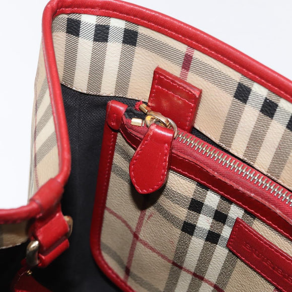 BURBERRY Nova Check Tote Bag PVC Beige Gold Auth 153484