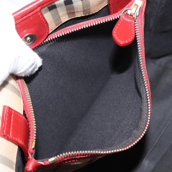 BURBERRY Nova Check Tote Bag PVC Beige Gold Auth 153484