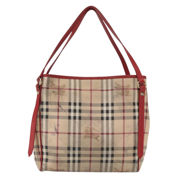 BURBERRY Nova Check Tote Bag PVC Beige Gold Auth 153484