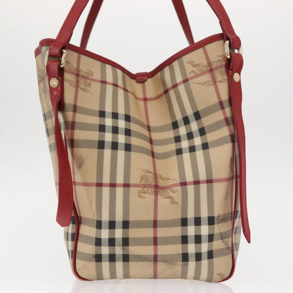 BURBERRY Nova Check Tote Bag PVC Beige Gold Auth 153484