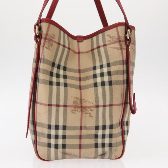 BURBERRY Nova Check Tote Bag PVC Beige Gold Auth 153484