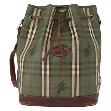 Burberrys Nova Check Shoulder Bag PVC Green Gold Auth 153485 - 0