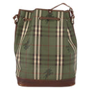 Burberrys Nova Check Shoulder Bag PVC Green Gold Auth 153485-3