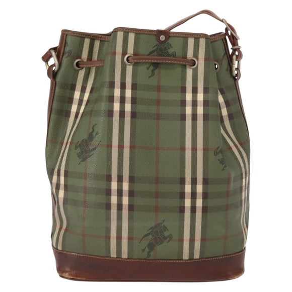 Burberrys Nova Check Shoulder Bag PVC Green Gold Auth 153485