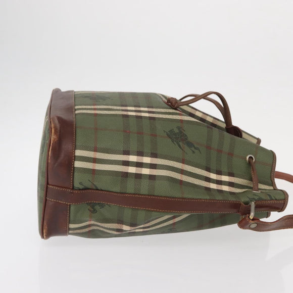 Burberrys Nova Check Shoulder Bag PVC Green Gold Auth 153485