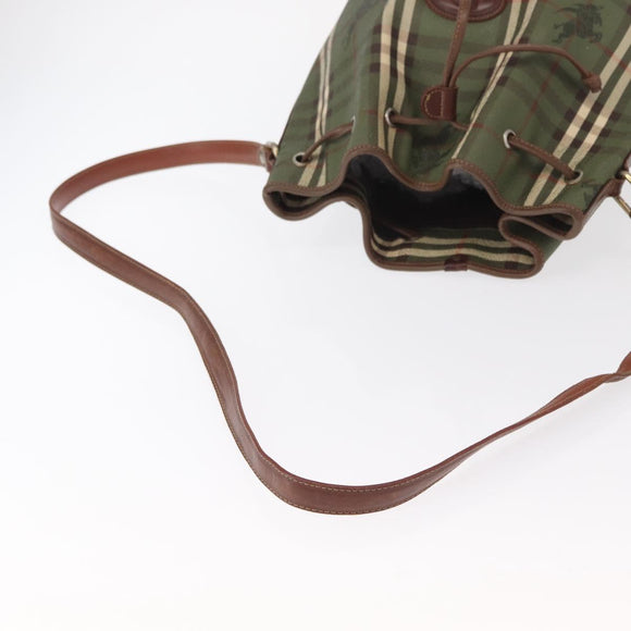 Burberrys Nova Check Shoulder Bag PVC Green Gold Auth 153485