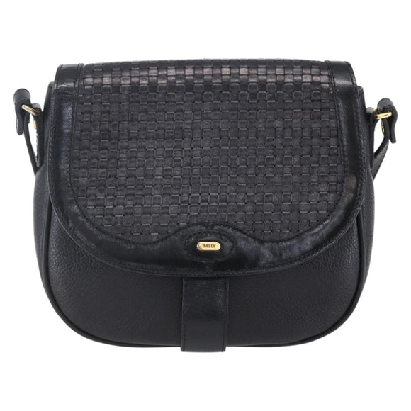 BALLY Shoulder Bag Leather Black Gold Auth 153489