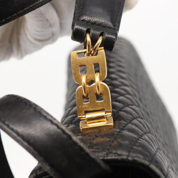 BALLY Hand Bag Leather 2way Black Gold Auth 153490A