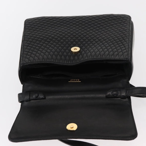 BALLY Hand Bag Leather 2way Black Gold Auth 153490A
