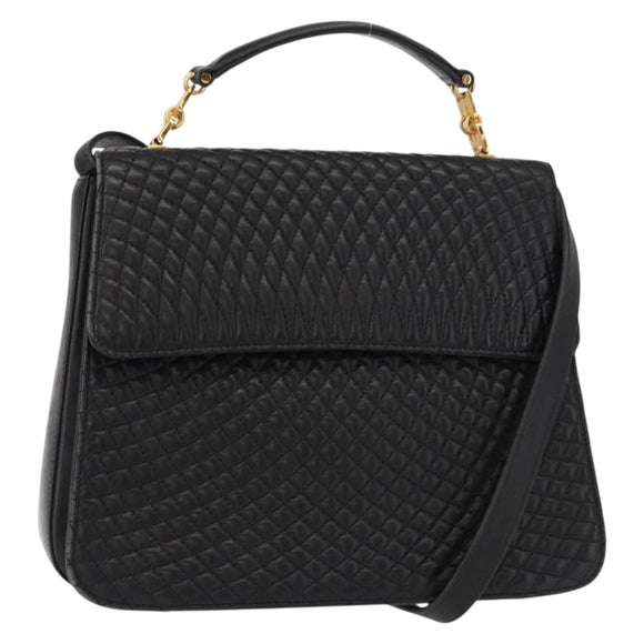 BALLY Hand Bag Leather 2way Black Gold Auth 153490A