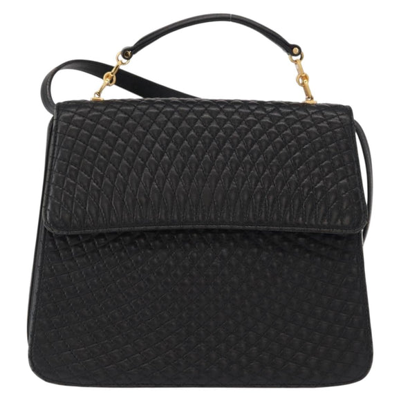 BALLY Hand Bag Leather 2way Black Gold Auth 153490