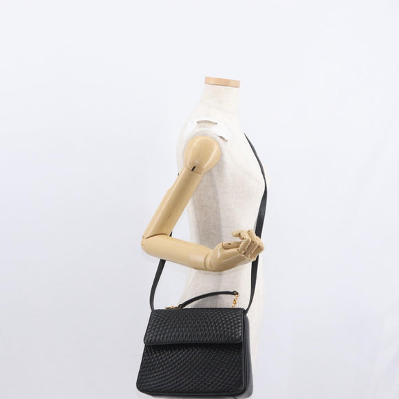 BALLY Hand Bag Leather 2way Black Gold Auth 153490