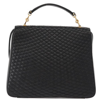 BALLY Hand Bag Leather 2way Black Gold Auth 153490 - 0