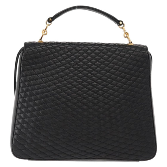 BALLY Hand Bag Leather 2way Black Gold Auth 153490A