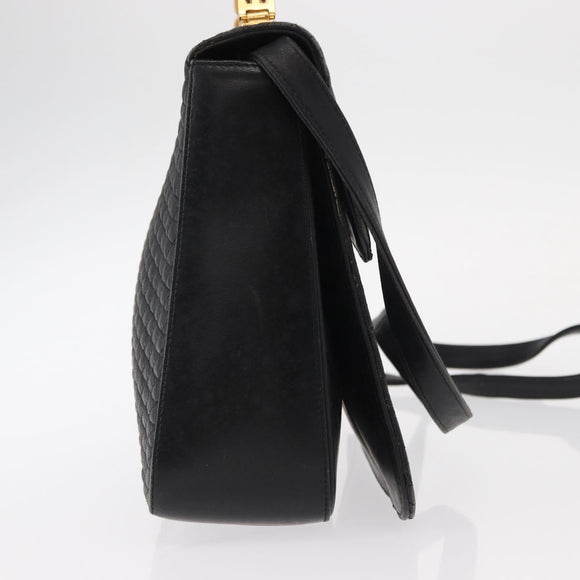 BALLY Hand Bag Leather 2way Black Gold Auth 153490A