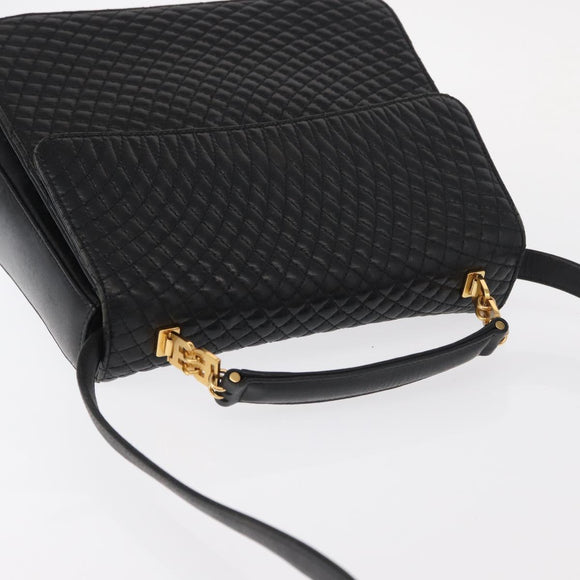 BALLY Hand Bag Leather 2way Black Gold Auth 153490A