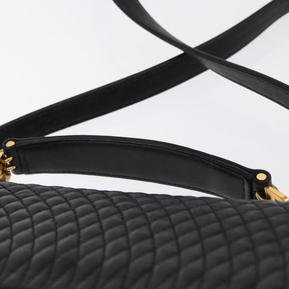 BALLY Hand Bag Leather 2way Black Gold Auth 153490A