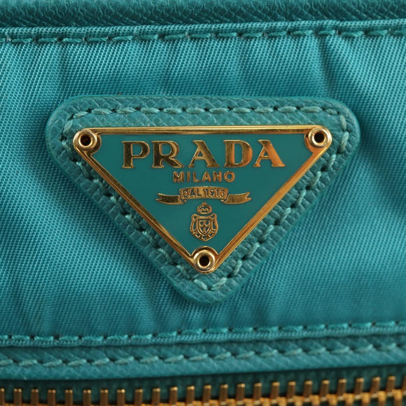 PRADA Shoulder Bag Nylon Blue Gold Auth 153492V