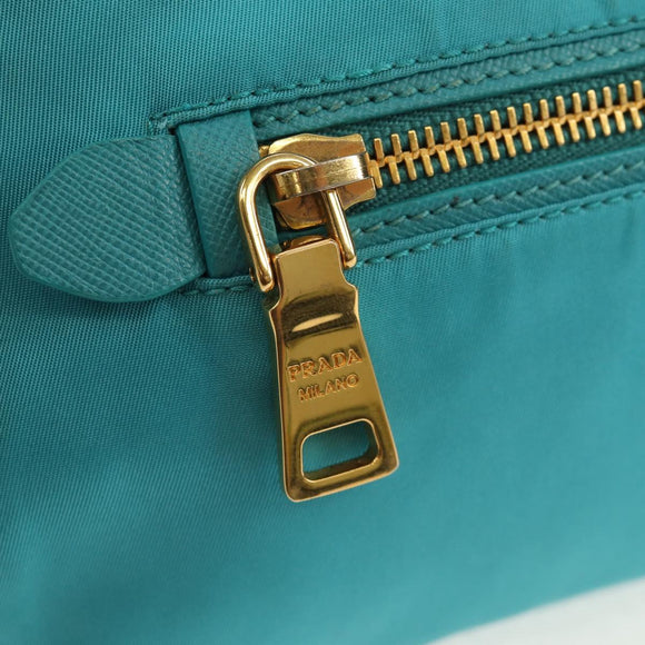PRADA Shoulder Bag Nylon Blue Gold Auth 153492V