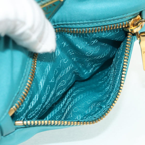 PRADA Shoulder Bag Nylon Blue Gold Auth 153492V
