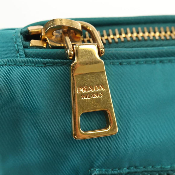 PRADA Shoulder Bag Nylon Blue Gold Auth 153492V