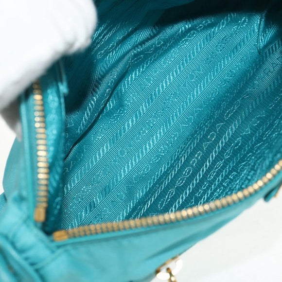 PRADA Shoulder Bag Nylon Blue Gold Auth 153492V