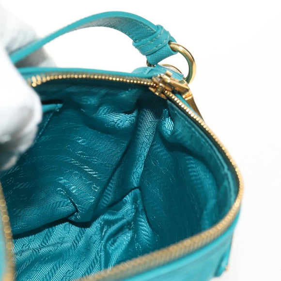PRADA Shoulder Bag Nylon Blue Gold Auth 153492V