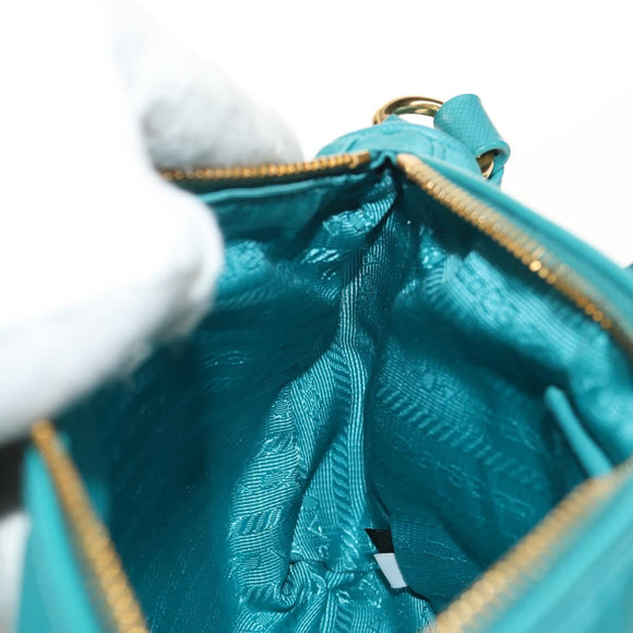 PRADA Shoulder Bag Nylon Blue Gold Auth 153492V